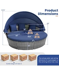 Gymax Outdoor Round Daybed with Retractable Canopy and Side Table Backyard Poolside Lawn