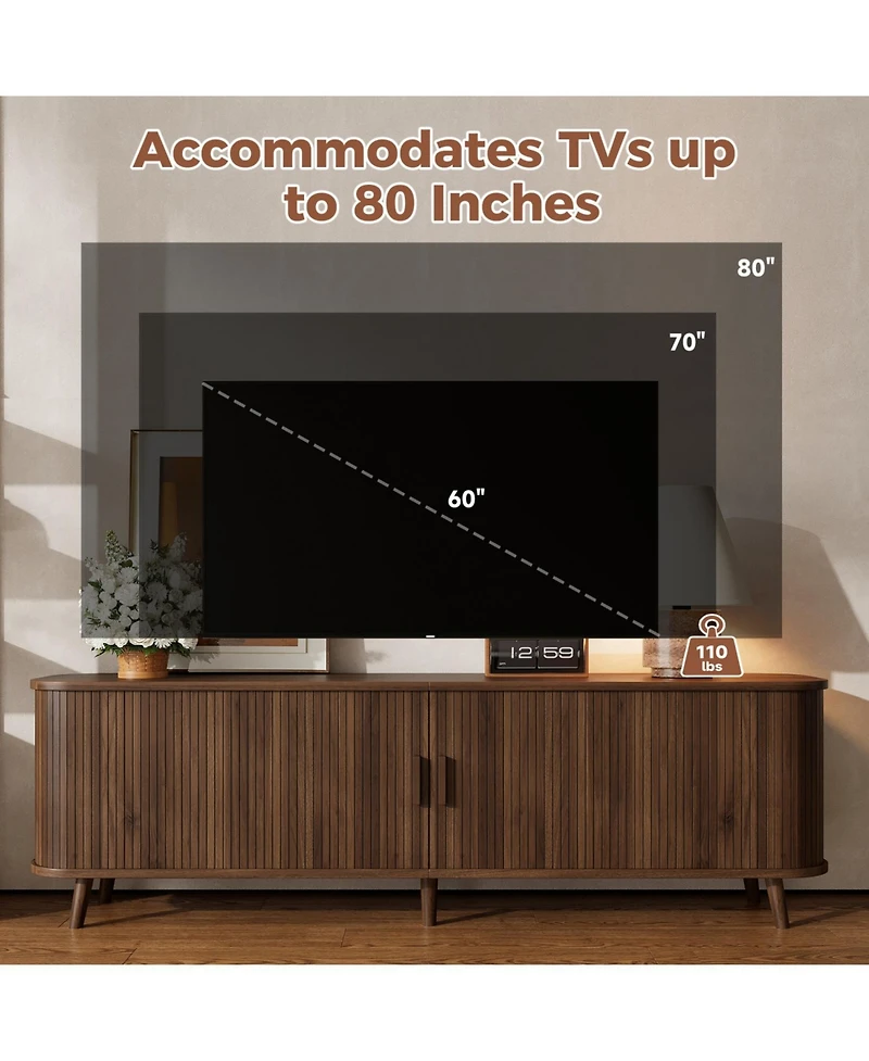 Rainsken 70-inch Modern Tv Stand, with Sliding Doors, for Tvs up to 80 inches, Media TV Console Table, for Living Room, Offices