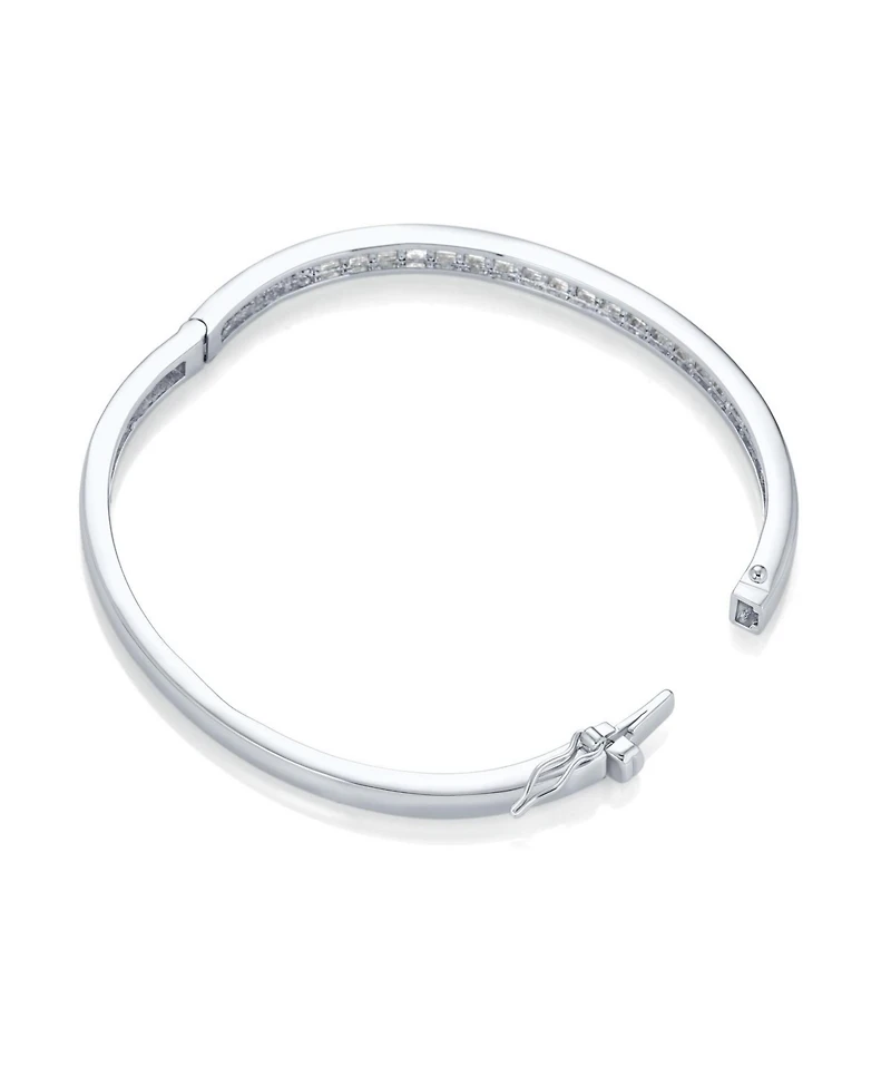 Bling Jewelry Cubic Zirconia Channel Set Princess Cut Cz Eternity Tennis Stackable Bangle Bracelet Fits 7-7.5 inch