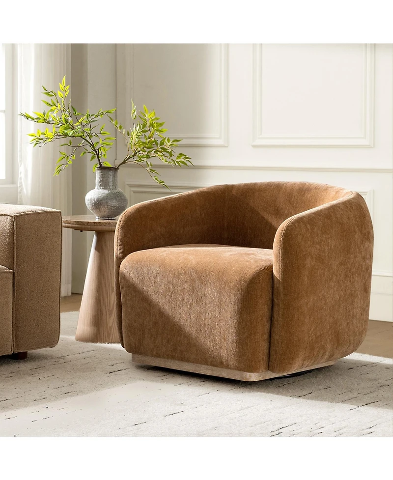 Hulala Home Berklie Modern Boucle Chenille Swivel Armchair with Solid Wood Base