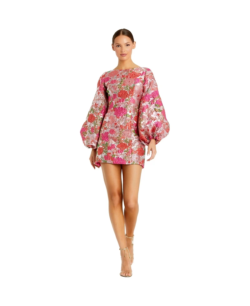 Mac Duggal Women's Floral Brocade Balloon Sleeve Mini Dress