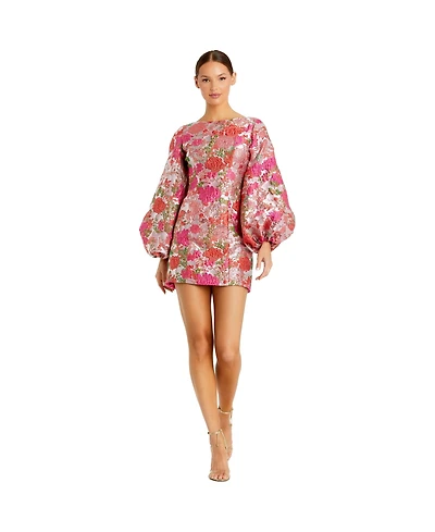 Mac Duggal Women's Floral Brocade Balloon Sleeve Mini Dress