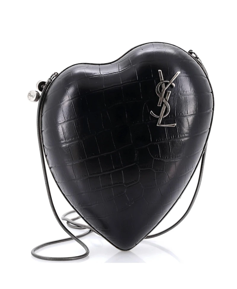 Pre-Owned Saint Laurent Love Heart Chain Box Clutch Embossed Leather