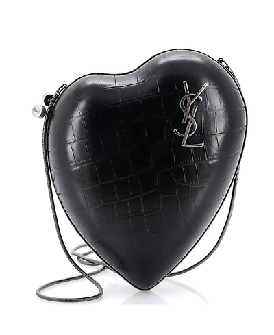 Pre-Owned Saint Laurent Love Heart Chain Box Clutch Embossed Leather