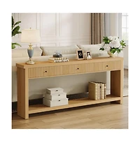 Slickblue Long Entryway Console Table with 3 Drawers, Wooden Sofa Table for Living Room Decor