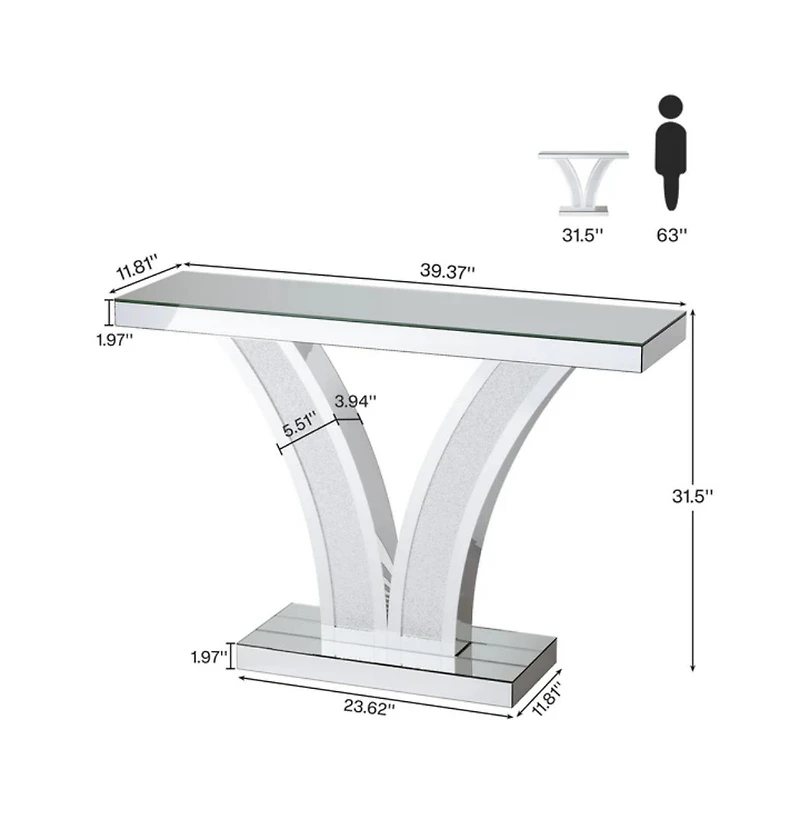 Slickblue Modern Mirrored Entryway Table Console for Hallway, Living Room and Home Styling-Silver