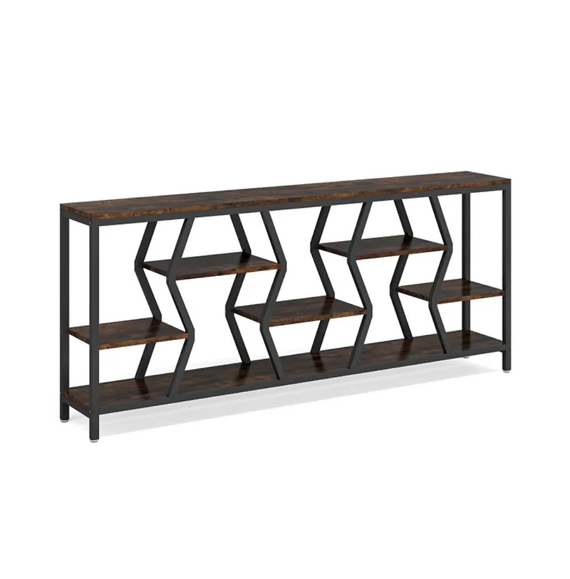 Slickblue Industrial Sofa Table with Multi Tier Storage Shelves for Home Organization