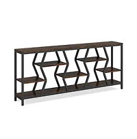 Slickblue Industrial Sofa Table with Multi Tier Storage Shelves for Home Organization