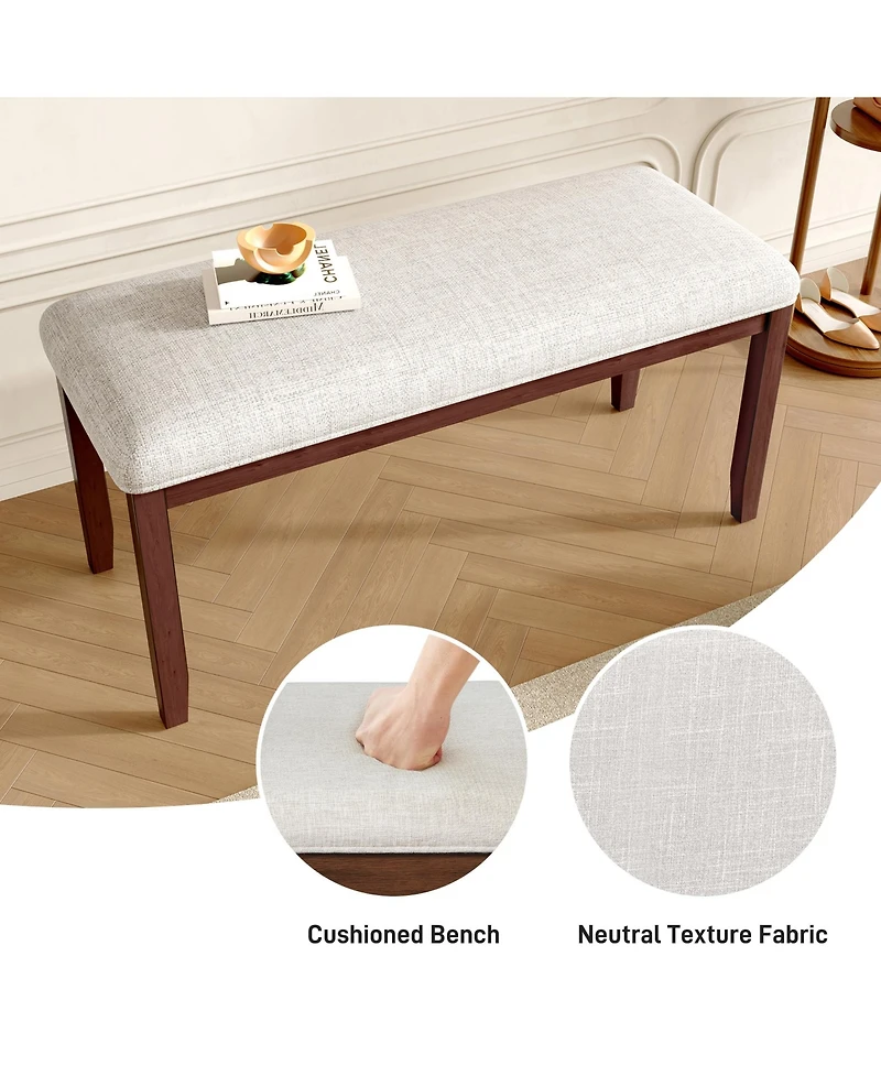 Flynama 38" Mid-Century Upholstered Bench - Solid Wood Legs and Padded Seat for Dining, Bedroom and Entryway