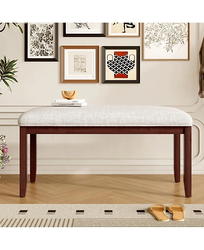 Flynama 38" Mid-Century Upholstered Bench - Solid Wood Legs and Padded Seat for Dining, Bedroom and Entryway