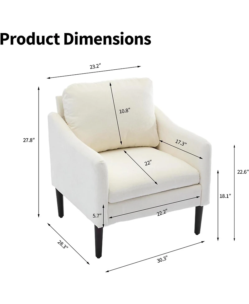 gaomon Mid Century Modern Accent Chair, Chenille Fabric, Curved Arms, Upholstered Reading Cloud Single Sofa for Living Room Bedroom Office
