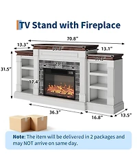 homfan 71 Inch Electric Fireplace with Matal, Fireplace Tv Stand for Tv Up to 80", Entertainment Center with Storage, with Remote Control and 3d Flame