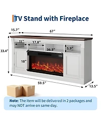 homfan 68 Inch Fireplace Tv Stand,Wooden Entertainment Center with 36 Inch Fireplace, Farmhouse Media Console with Storage Cabinets for Living Room