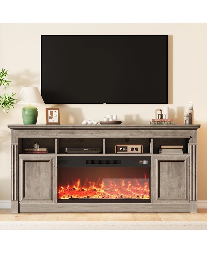 homfan 68" Farmhouse Electric Fireplace Tv Stand, Entertainment Center with Open Storage Cabinets for TVs up to 75", Media Console for Living Room