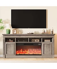 homfan 68" Farmhouse Electric Fireplace Tv Stand, Entertainment Center with Open Storage Cabinets for TVs up to 75", Media Console for Living Room
