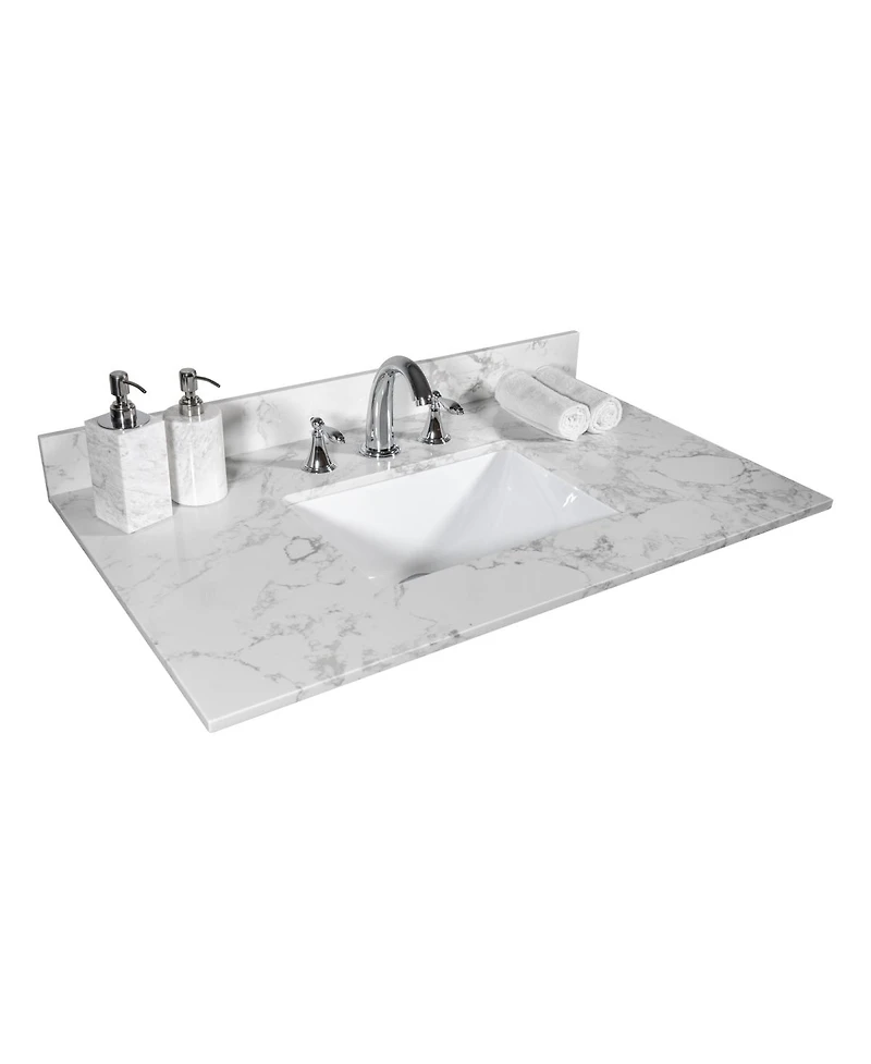 Sillysis 31/37/43 Inch Carrara Marble Stone Vanity Top with Ceramic Undermount Sink and Backsplash