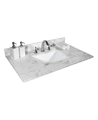 Sillysis 31/37/43 Inch Carrara Marble Stone Vanity Top with Ceramic Undermount Sink and Backsplash