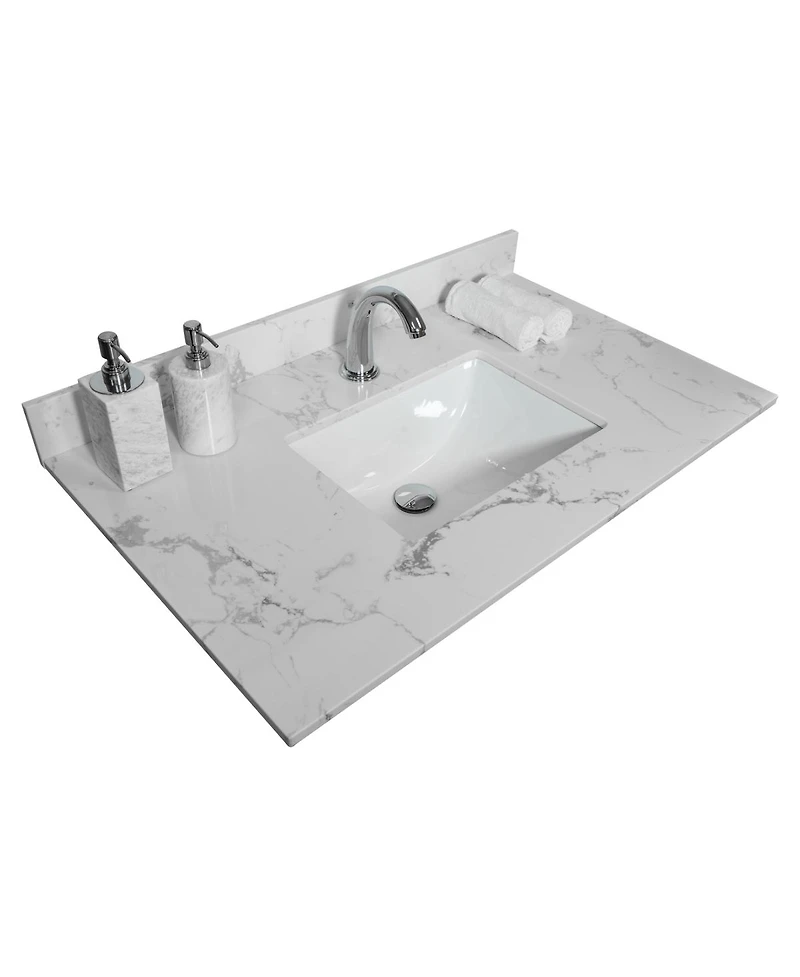 Sillysis 31/37/43 Inch Carrara Marble Stone Bathroom Vanity Top with Rectangular Undermount Sink and Backsplash