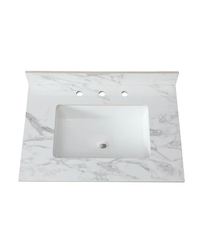 Sillysis 31/37/43/49 Inch Sintered Stone Bathroom Vanity Top with Ceramic Sink, 4 Inch Backsplash, 3 Faucet Holes