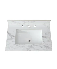 Sillysis 31/37/43/49 Inch Sintered Stone Bathroom Vanity Top with Ceramic Sink, 4 Inch Backsplash, 3 Faucet Holes