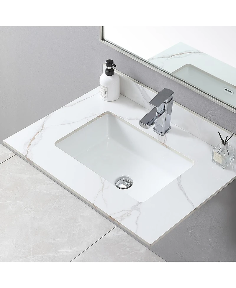 Sillysis Sintered Stone Vanity Top with Backsplash, Rectangular Undermount Sink, Pre-Drilled Faucet Hole