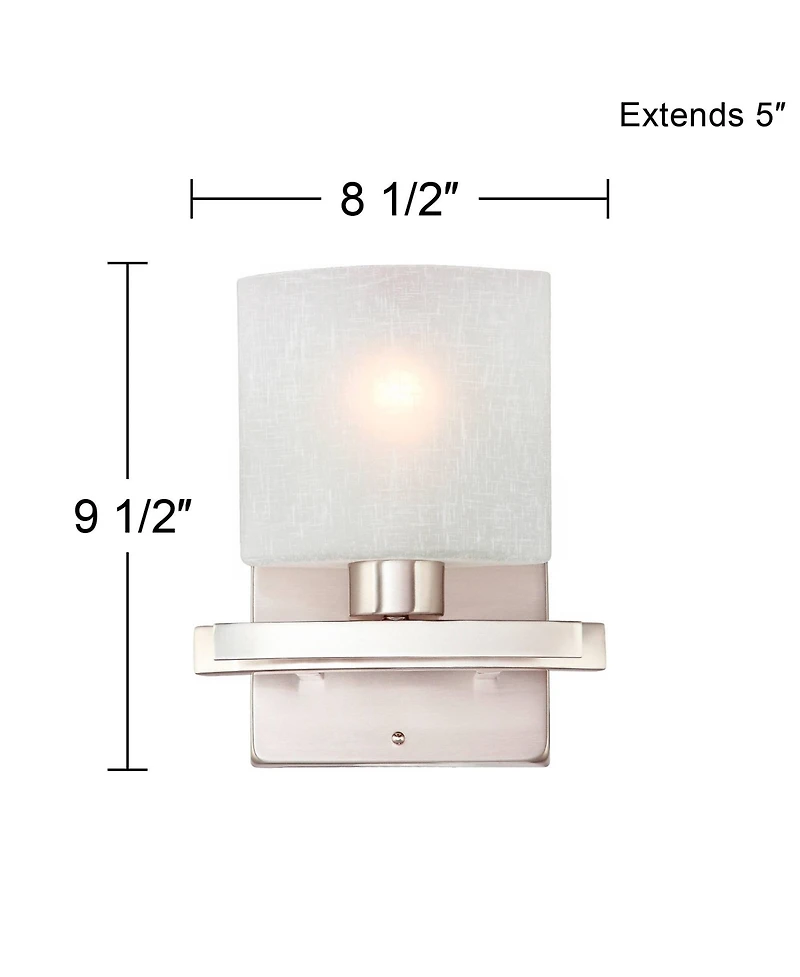 Possini Euro Design Modern Wall Light Sconces Set of 2 Brushed Nickel Hardwired 8 1/2" Fixture White Linen Glass Shade for Bedroom