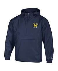 Champion Men's Navy Michigan Wolverines Packable Hooded Windbreaker Half-Zip Jacket