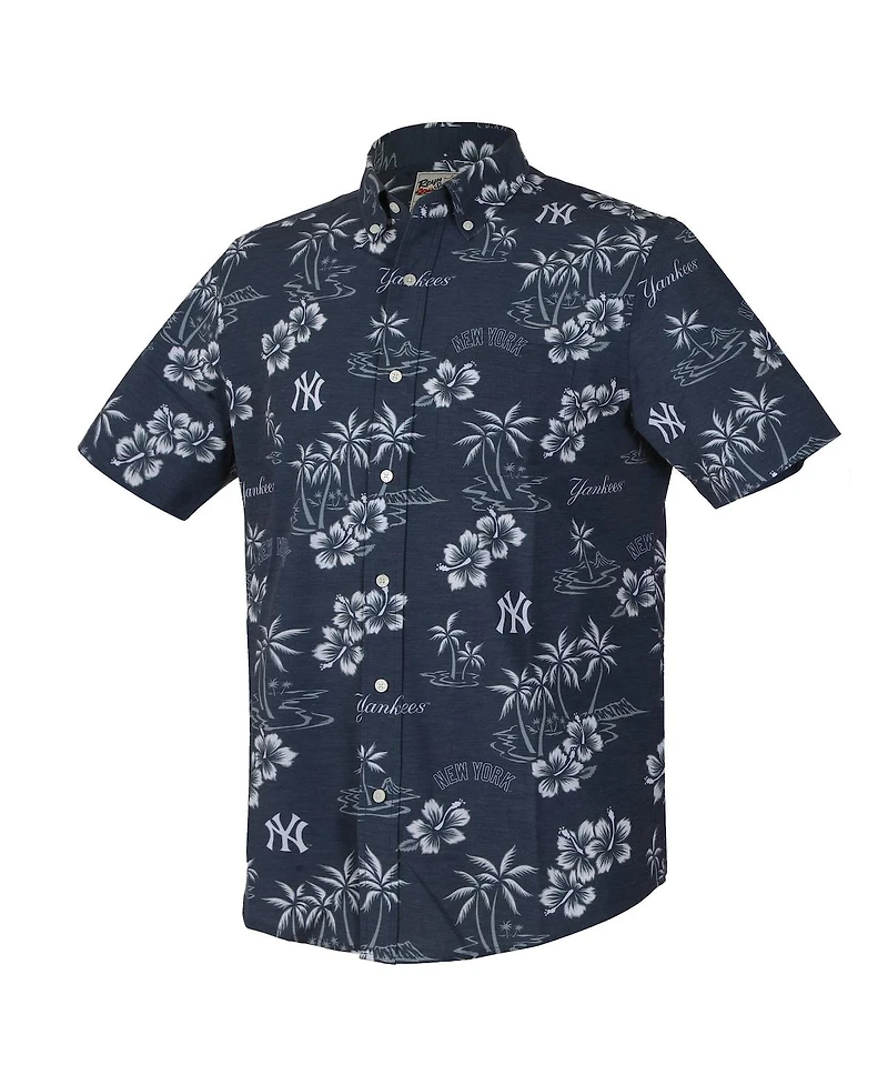 Reyn Spooner Men's Navy New York Yankees Kekai Performance Button-Down Tri-Blend Top