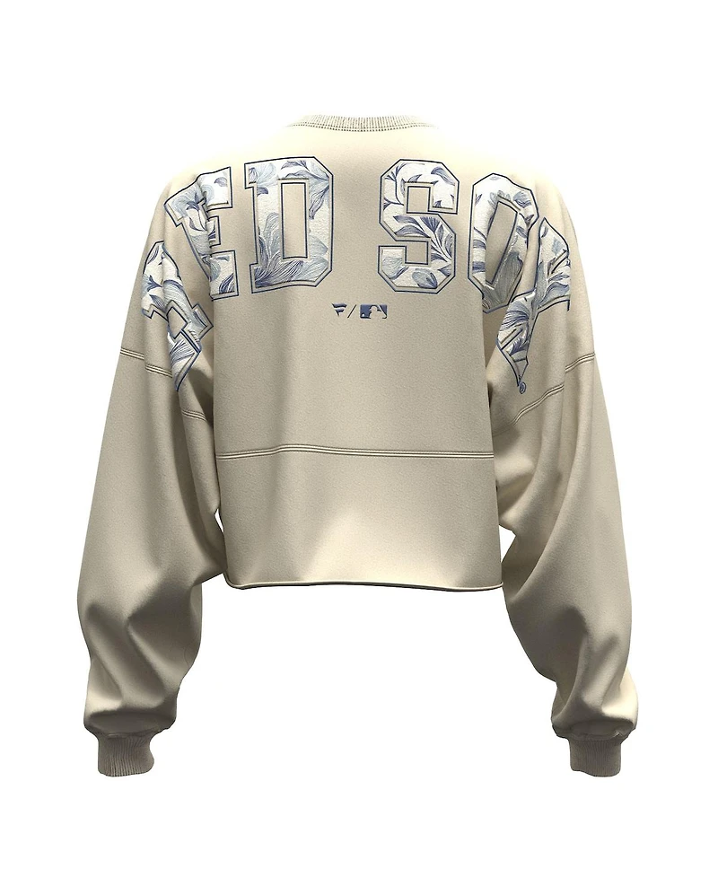 Fanatics Women's Light Beige Boston Red Sox Spirit Floral Script Cropped Long-Sleeve T-Shirt
