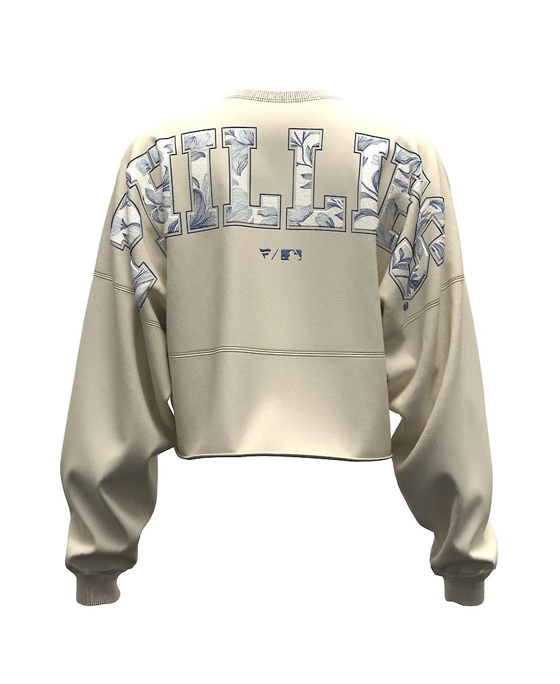 Fanatics Women's Light Beige Philadelphia Phillies Spirit Floral Script Cropped Long-Sleeve T-Shirt