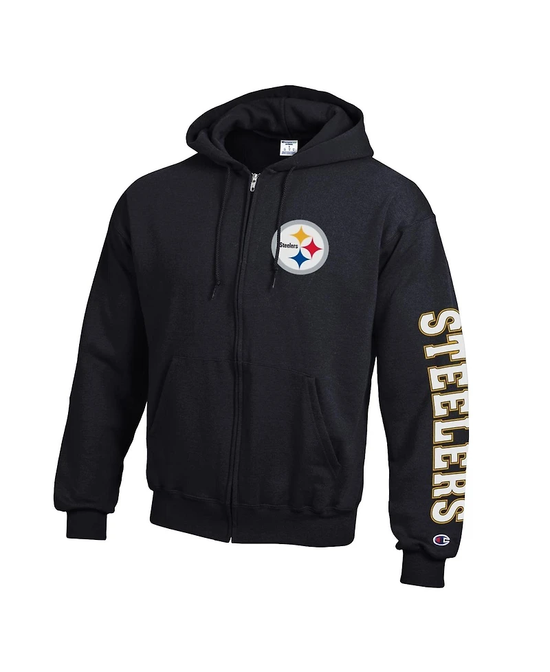 Champion Men's Black Pittsburgh Steelers Powerblend Fleece Full-Zip Hoodie