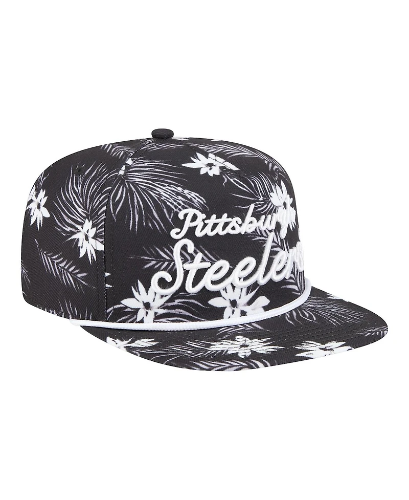 New Era Men's Black Pittsburgh Steelers Palm Print A-Frame 9FIFTY Snapback Hat