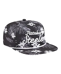 New Era Men's Black Pittsburgh Steelers Palm Print A-Frame 9FIFTY Snapback Hat