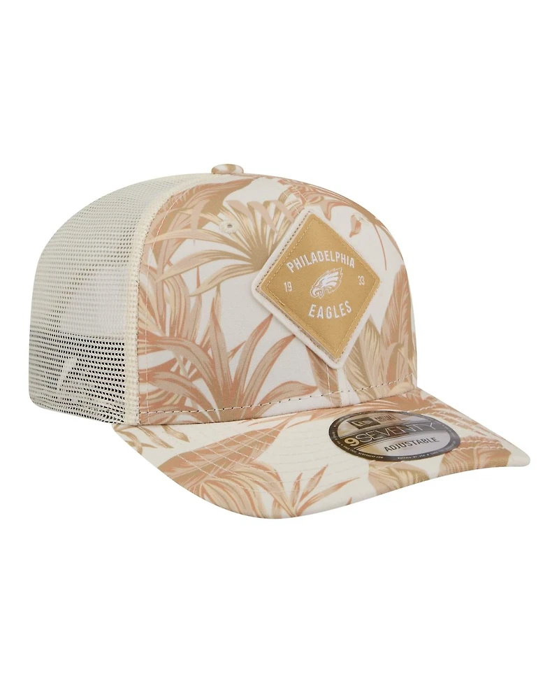 New Era Men's Tan Philadelphia Eagles Tonal Palm Coolera 9SEVENTY Adjustable Trucker Hat