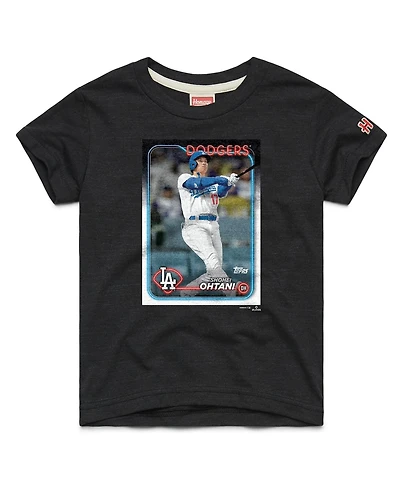 Homage Big Boys and Girls Shohei Ohtani Charcoal Los Angeles Dodgers Topps Baseball Card Tri-Blend T-Shirt