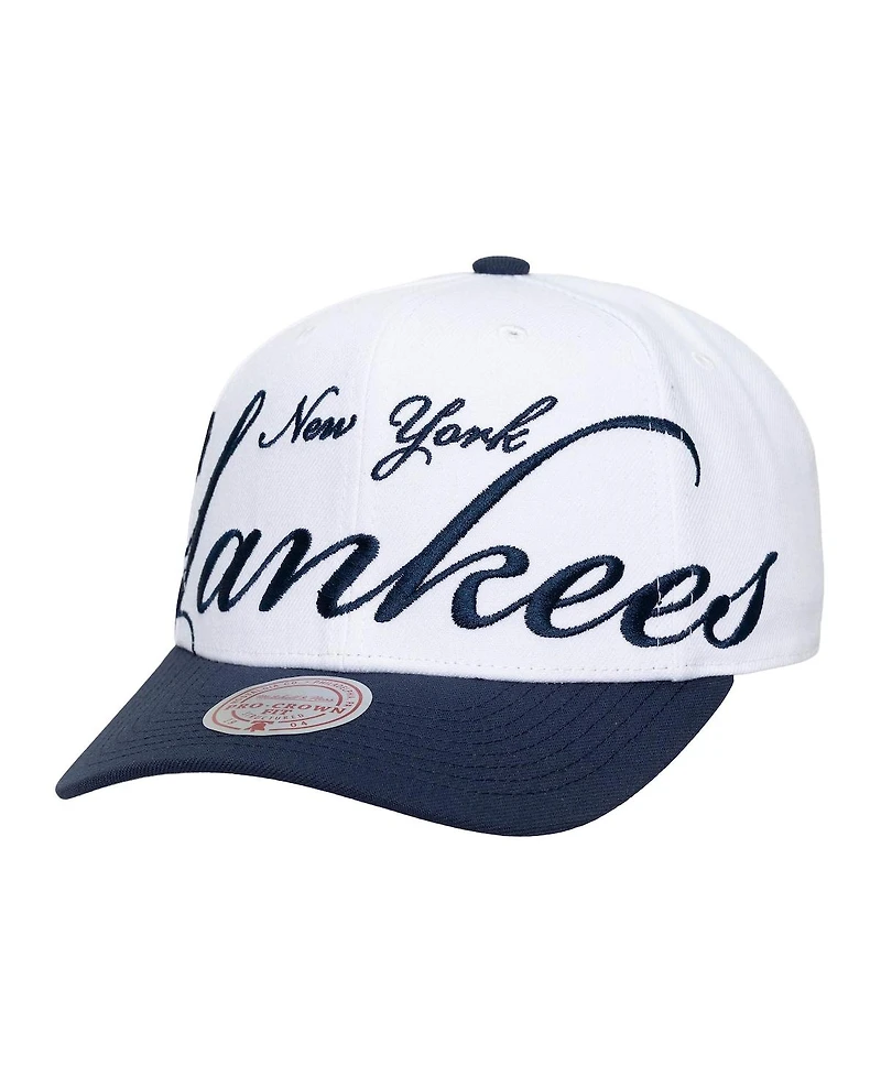 Mitchell & Ness Men's and Women's White/Navy New York Yankees Xl Script Pro Crown Adjustable Hat