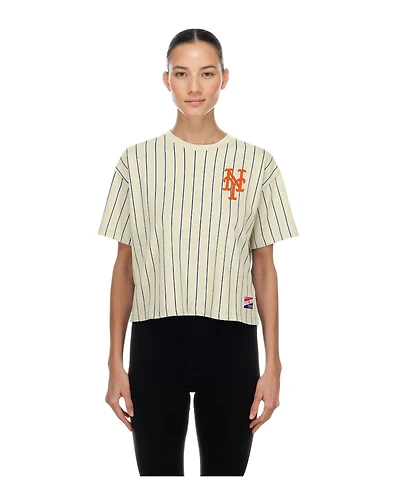 New Era Women's Cream New York Mets Throwback Boxy T-Shirt