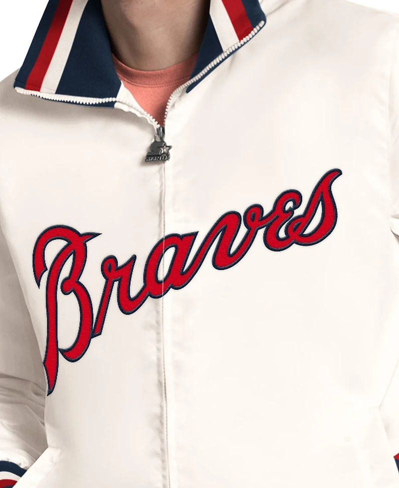 Starter Men's White Atlanta Braves The Captain Cooperstown Logo Full-Zip Varsity Jacket