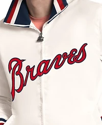Starter Men's White Atlanta Braves The Captain Cooperstown Logo Full-Zip Varsity Jacket
