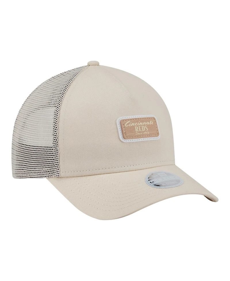 New Era Women's Light Beige Cincinnati Reds Tonal Patch 9FORTY M-Crown A-Frame Trucker Adjustable Hat