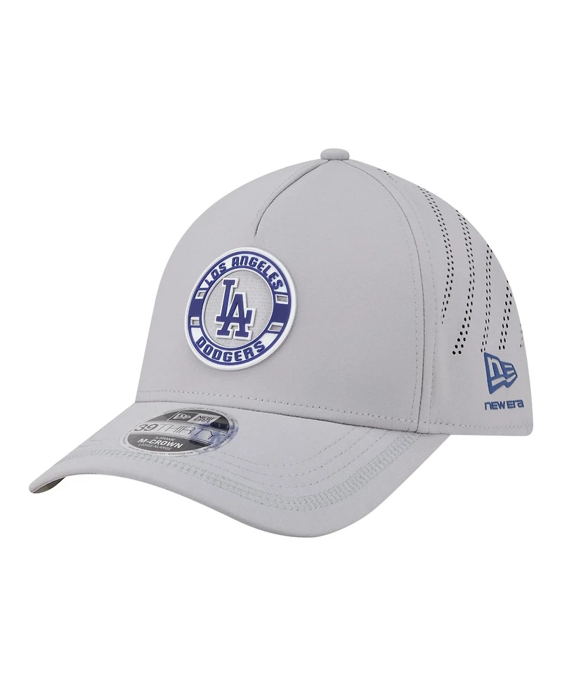 New Era Men's Gray Los Angeles Dodgers Patch 39THIRTY A-Frame M-Crown Perforated Flex Hat