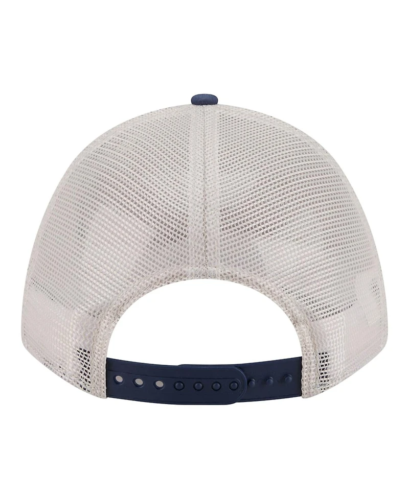 New Era Men's Light Beige/Navy New York Yankees Frayed M-Crown A-Frame 9FORTY Trucker Adjustable Hat