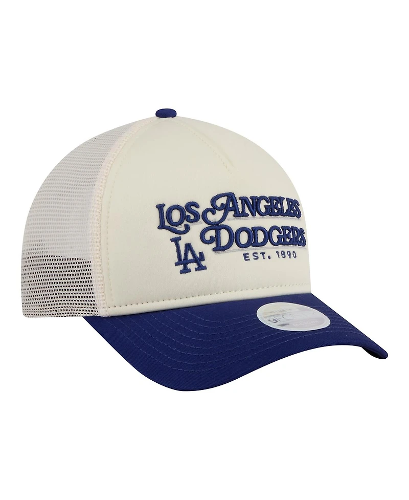New Era Women's Light Beige/Royal Los Angeles Dodgers Retro 9FORTY M-Crown A-Frame Trucker Adjustable Hat