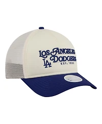 New Era Women's Light Beige/Royal Los Angeles Dodgers Retro 9FORTY M-Crown A-Frame Trucker Adjustable Hat