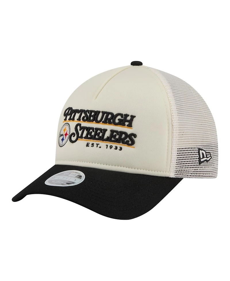 New Era Women's White/Black Pittsburgh Steelers Retro A-Frame 9FORTY Adjustable Hat