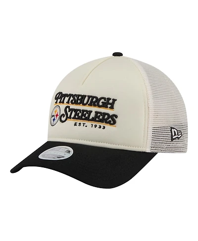 New Era Women's White/Black Pittsburgh Steelers Retro A-Frame 9FORTY Adjustable Hat