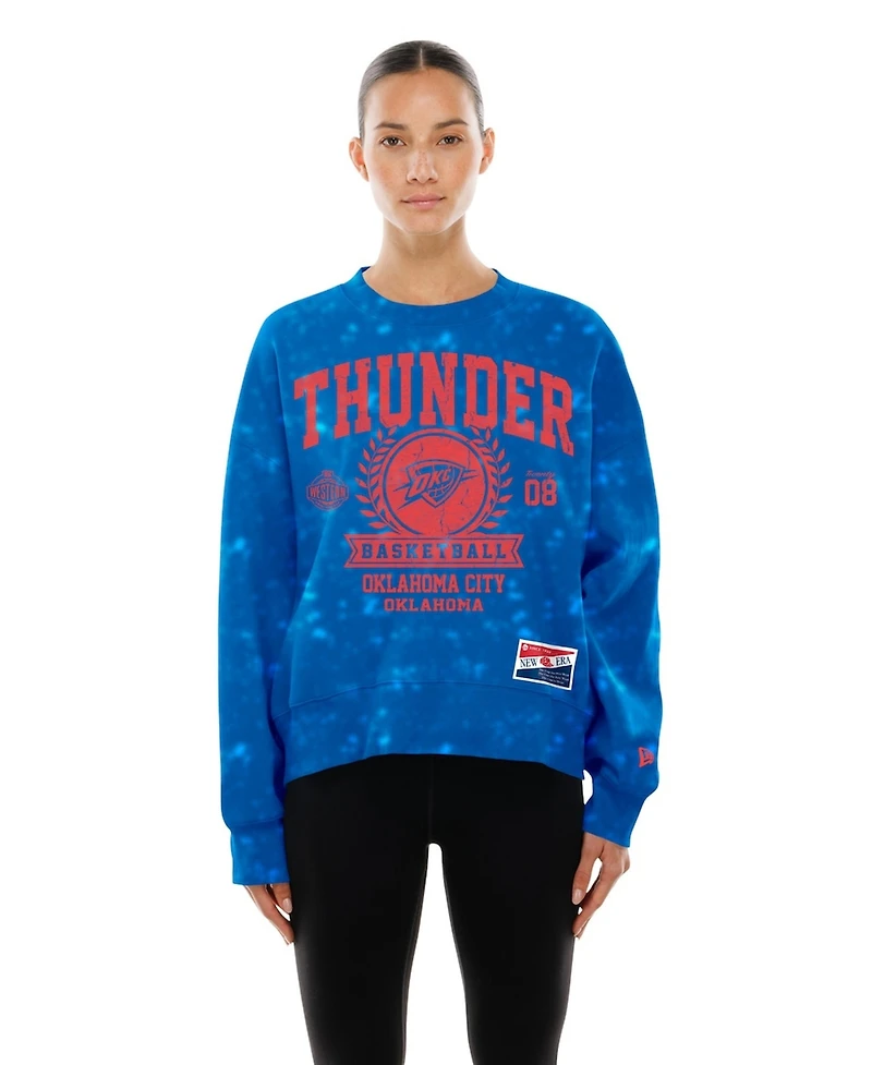 New Era Women's Blue Oklahoma City Thunder Throwback Collection Mineral Wash Crewneck Sweatshirt