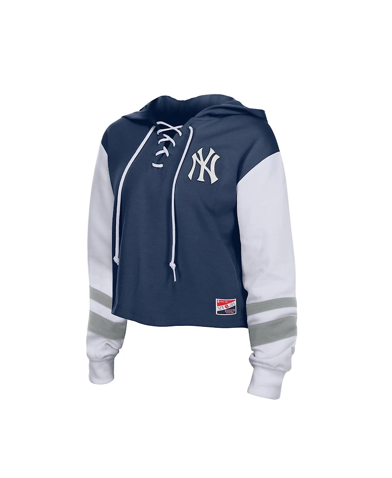 New Era Women's Navy York Yankees Boxy Lace-Up Hoodie