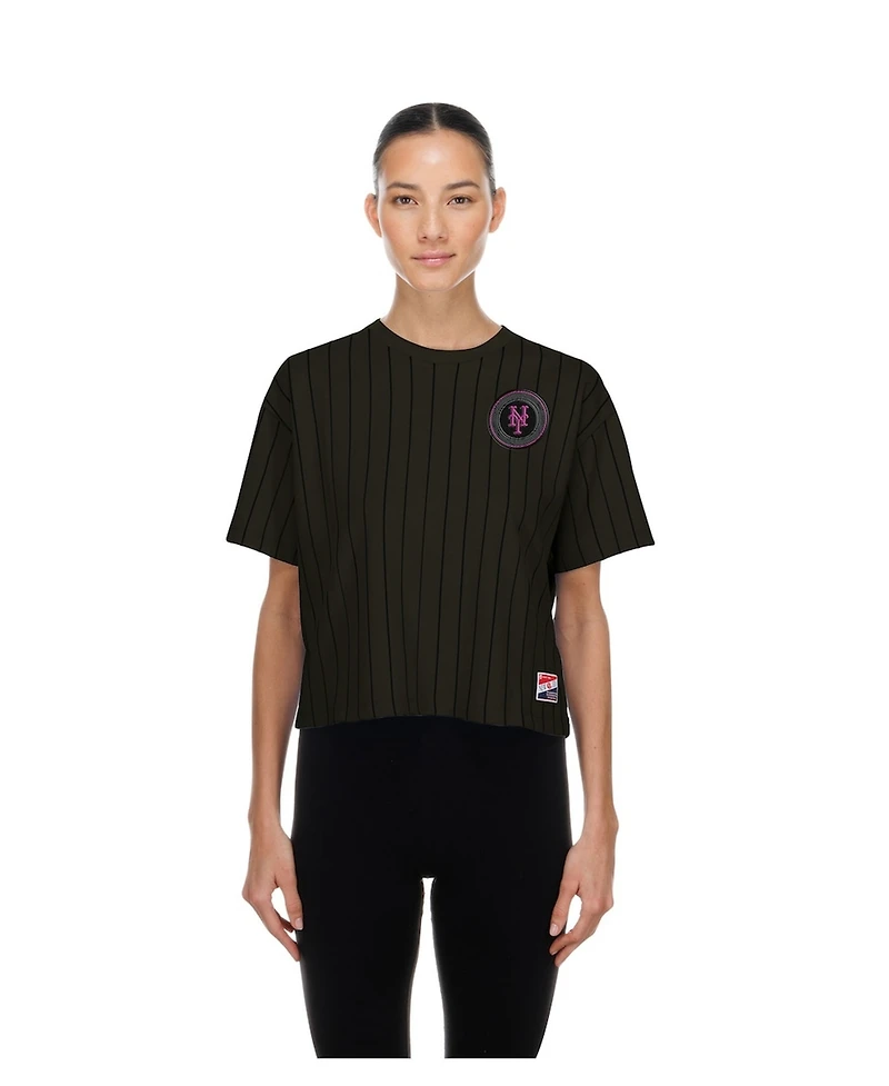 New Era Women's Charcoal New York Mets City Connect Throwback Meshback Pinstripe Boxy T-Shirt