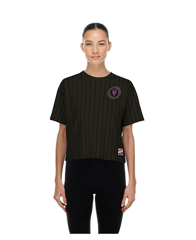 New Era Women's Charcoal New York Mets City Connect Throwback Meshback Pinstripe Boxy T-Shirt